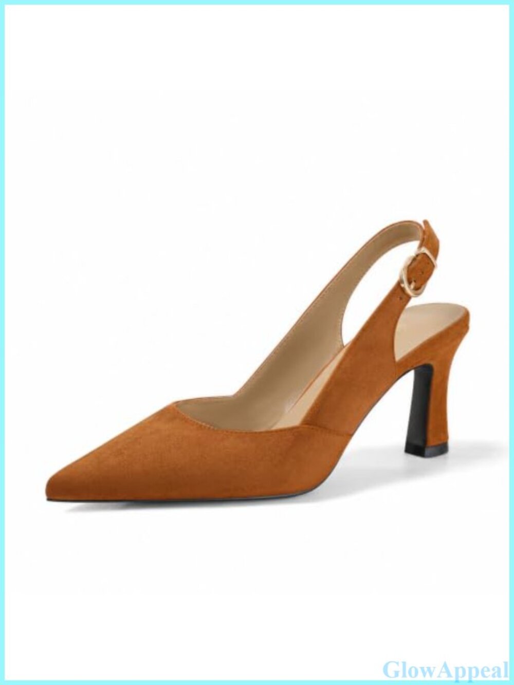 Womens Lambskin Insole Slingback Pointed Toe Block Heel Pumps